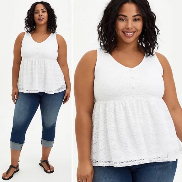 Torrid White Lace Tank Top Fit & Flare Babydoll Button Plus Size 5 5X 28 NEW NWT - Picture 1 of 13